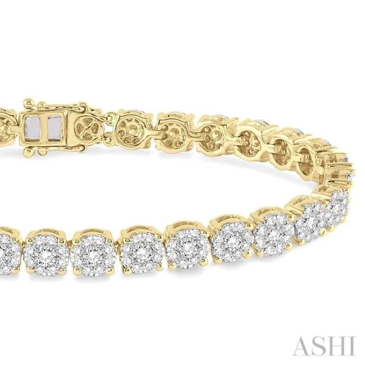 5 ctw Round Cut Diamond Lovebright Tennis Bracelet in 14K Yellow and White Gold