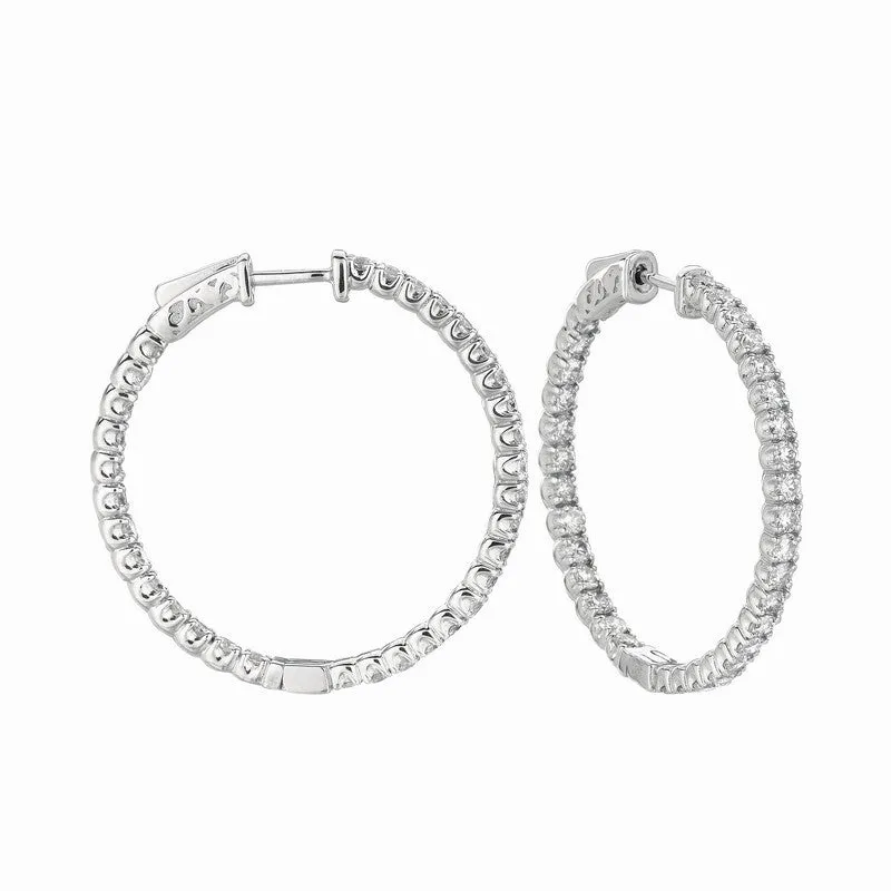 5 POINTER HOOP EARRINGS/PATENTED SNAP LOCK 14K GOLD (3.25 CTW)