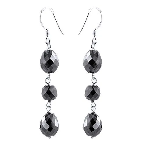 6 mm, 21 Ct  Round and Drop Shape Black Diamonds Earrings- Amazing Look with Great Sparkle