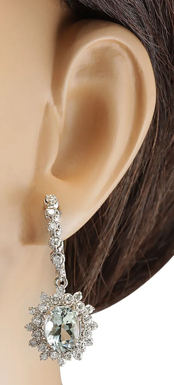6.40 Carat Natural Aquamarine 14K White Gold Diamond Earrings