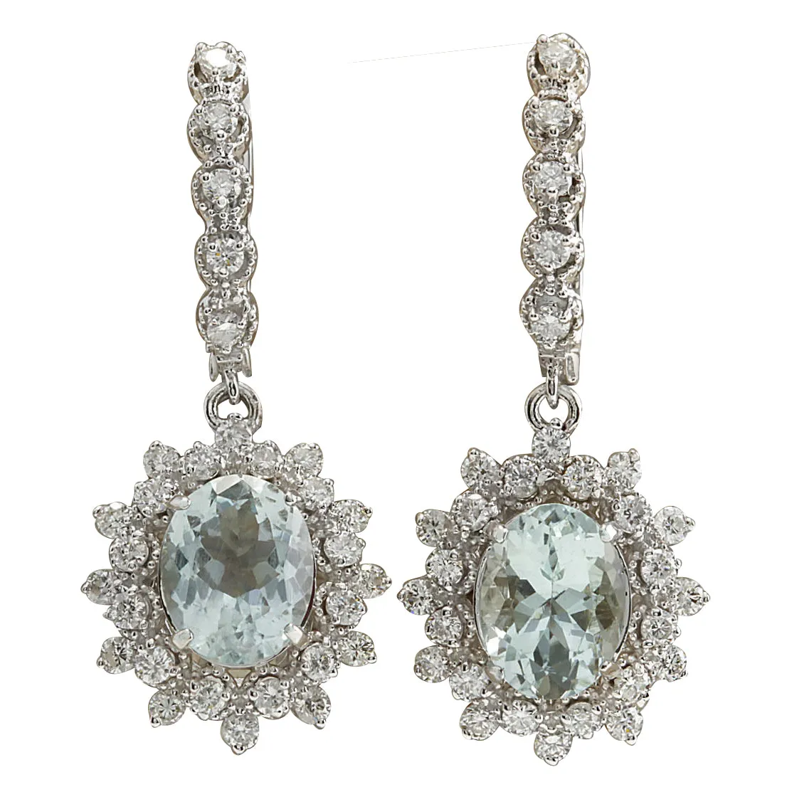 6.40 Carat Natural Aquamarine 14K White Gold Diamond Earrings