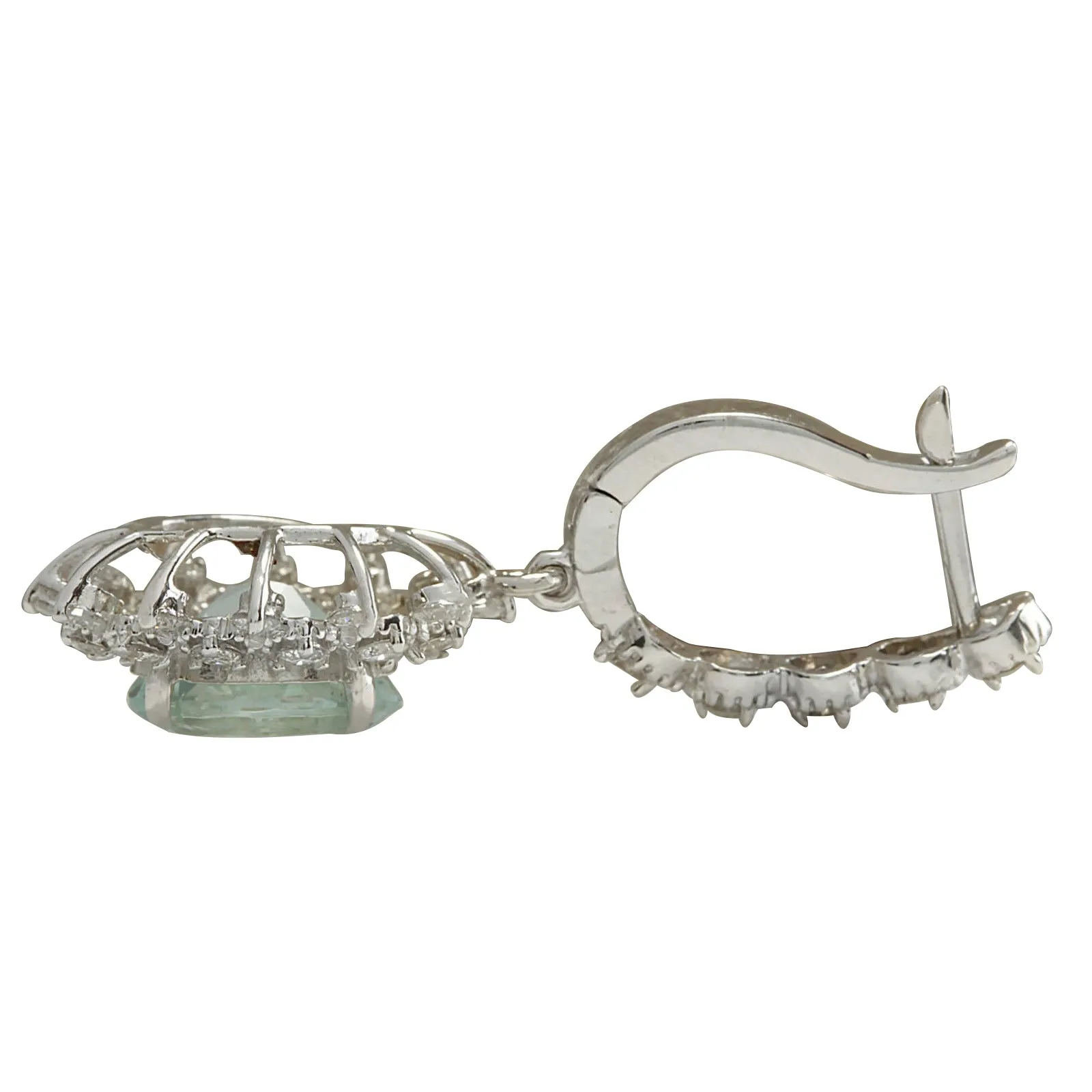 6.40 Carat Natural Aquamarine 14K White Gold Diamond Earrings