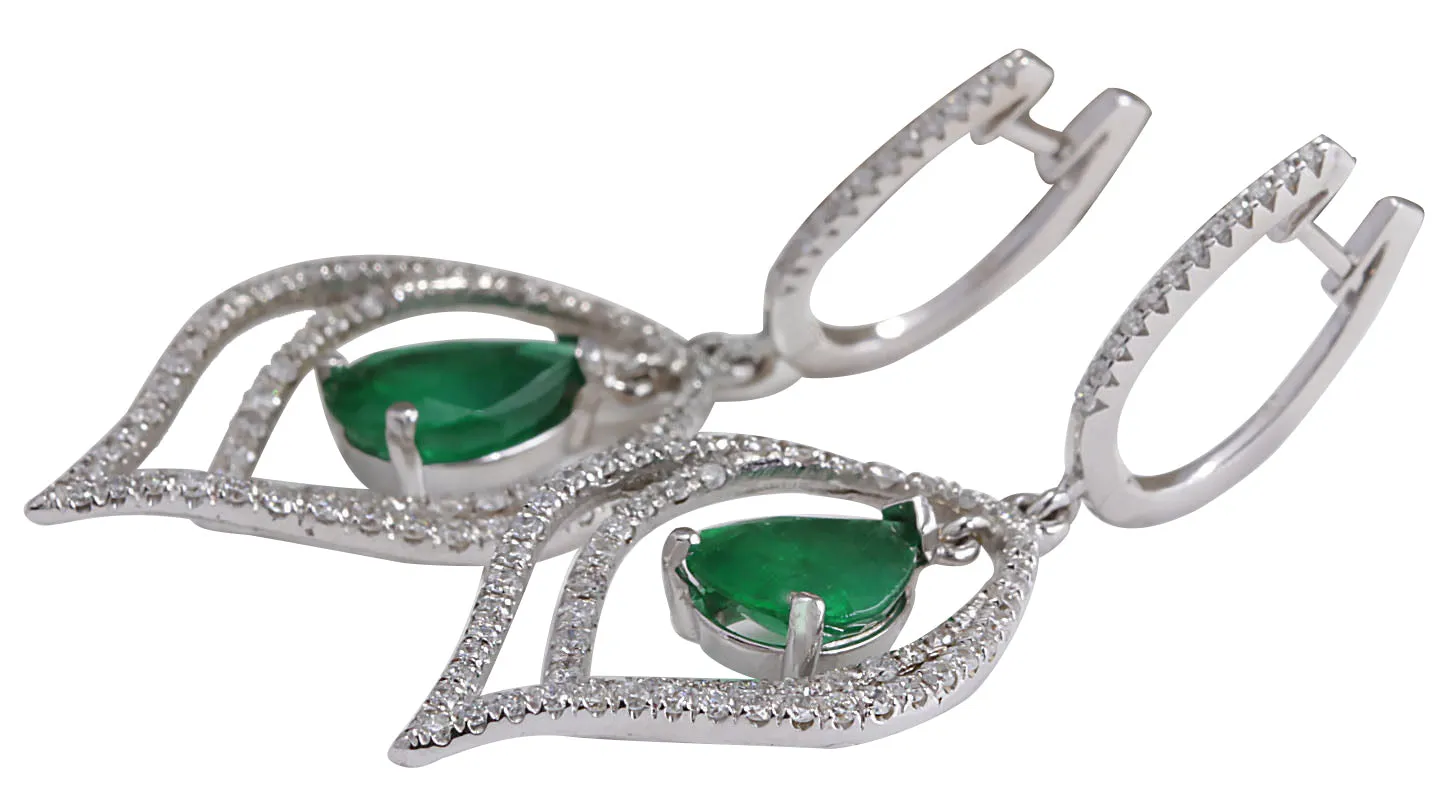 6.98 Carat Natural Emerald 14K White Gold Diamond Earrings