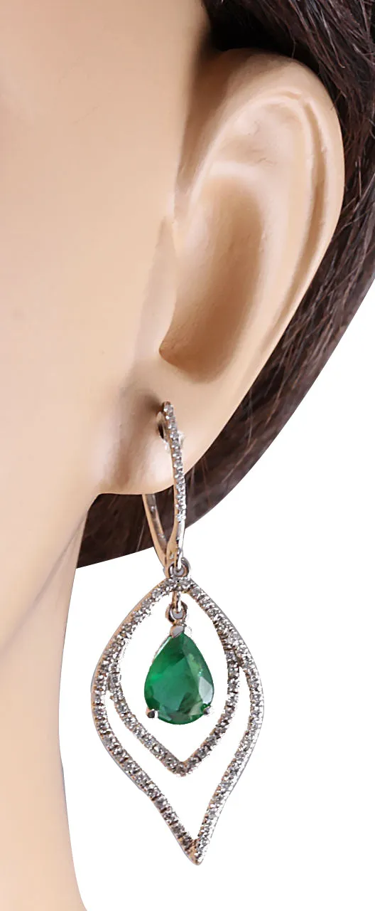 6.98 Carat Natural Emerald 14K White Gold Diamond Earrings