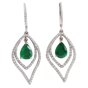 6.98 Carat Natural Emerald 14K White Gold Diamond Earrings