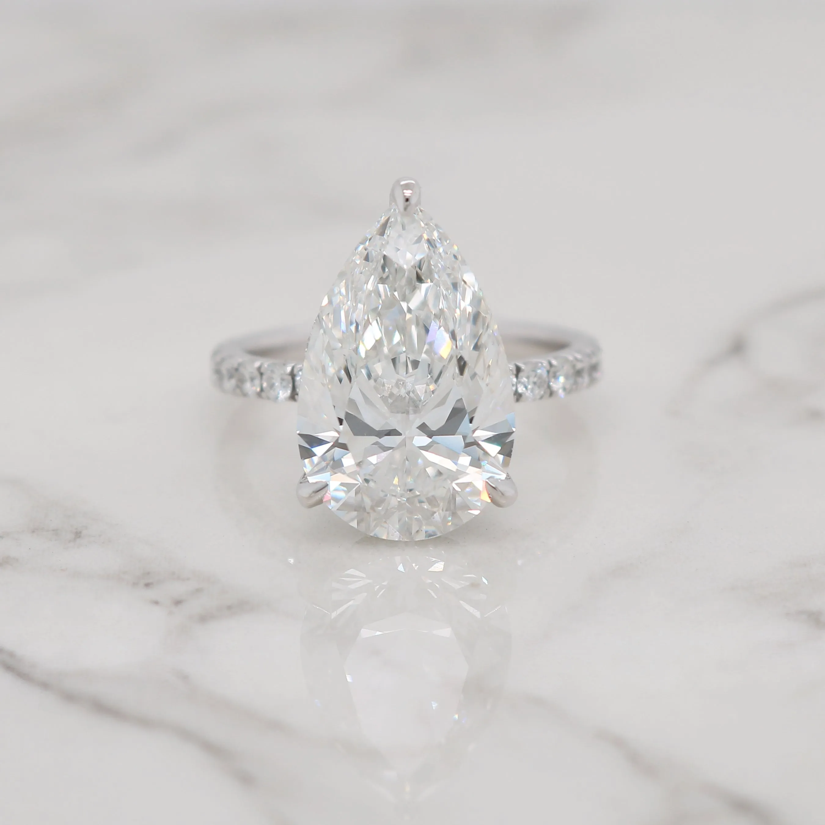 6ct Pear Shape, Hidden Halo, Pavé Engagement Ring