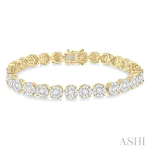 7 ctw Round Cut Diamond Lovebright Tennis Bracelet in 14K Yellow and White Gold