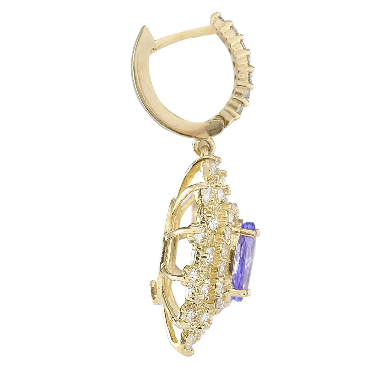 7.20 Carat Natural Tanzanite 14K Yellow Gold Diamond Earrings