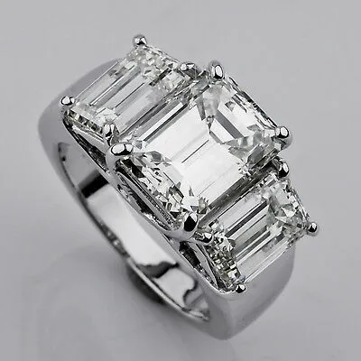 7.66 carat Emerald-Cut 3-Stone 18k White Gold Diamond Engagement Ring