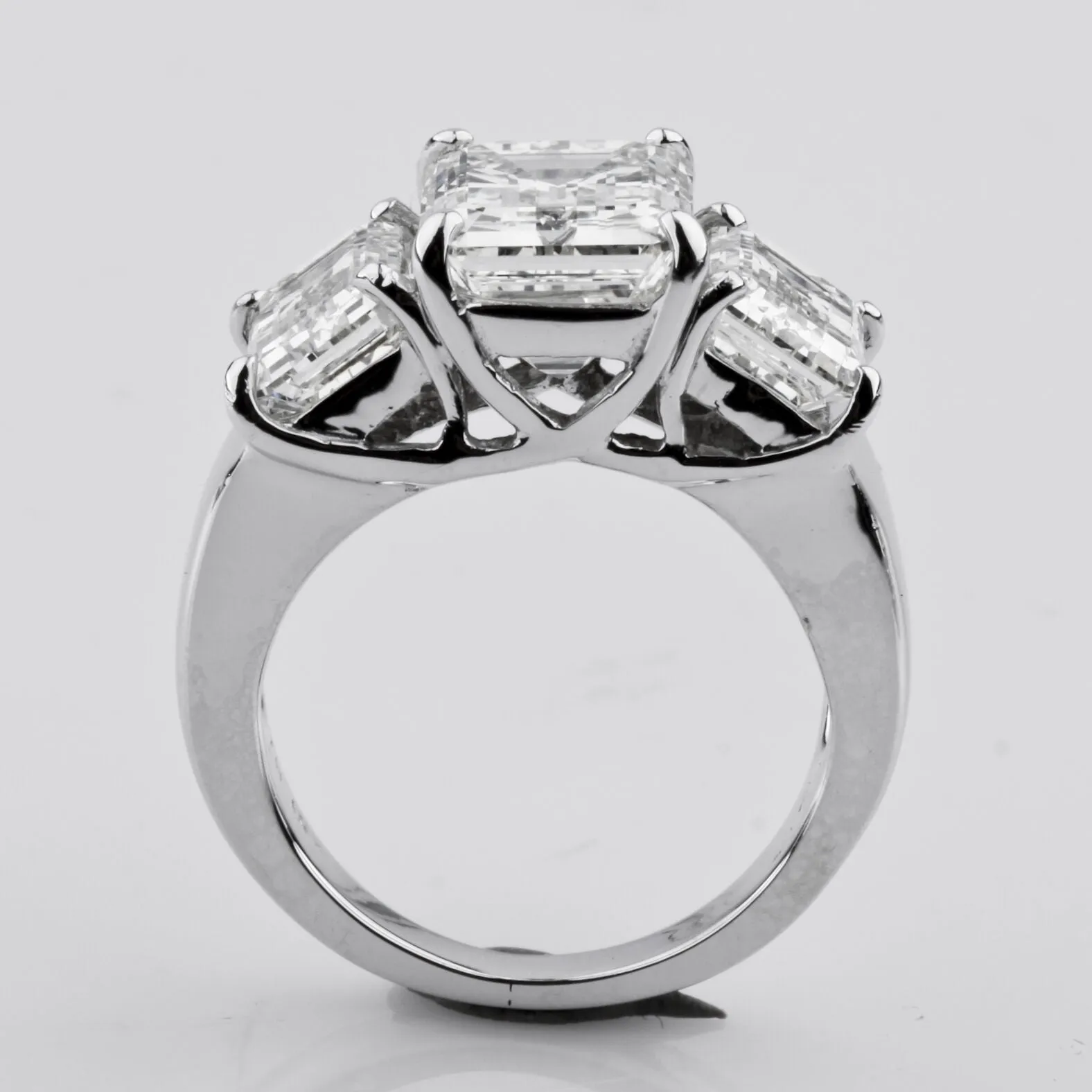 7.66 carat Emerald-Cut 3-Stone 18k White Gold Diamond Engagement Ring