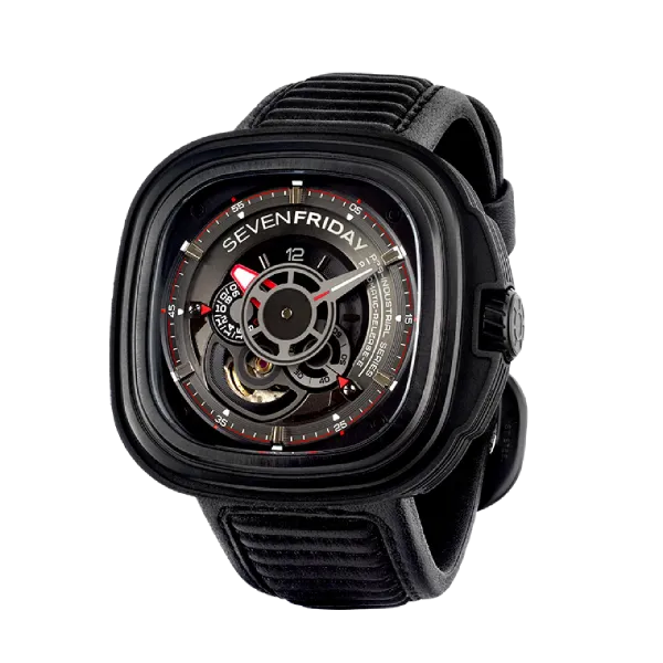 7Friday Black Leather Strap Black Dial Automatic Watch for Gents - P3B/01-G224