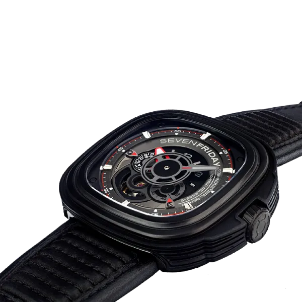 7Friday Black Leather Strap Black Dial Automatic Watch for Gents - P3B/01-G224