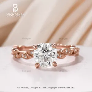 7mm Cushion Cut Forever Moissanite Engagement Ring 2 Carat Milgrain Vintage Moissanite Band Promise Ring 14k Rose Gold