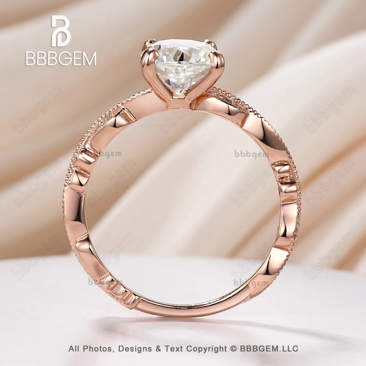 7mm Cushion Cut Forever Moissanite Engagement Ring 2 Carat Milgrain Vintage Moissanite Band Promise Ring 14k Rose Gold