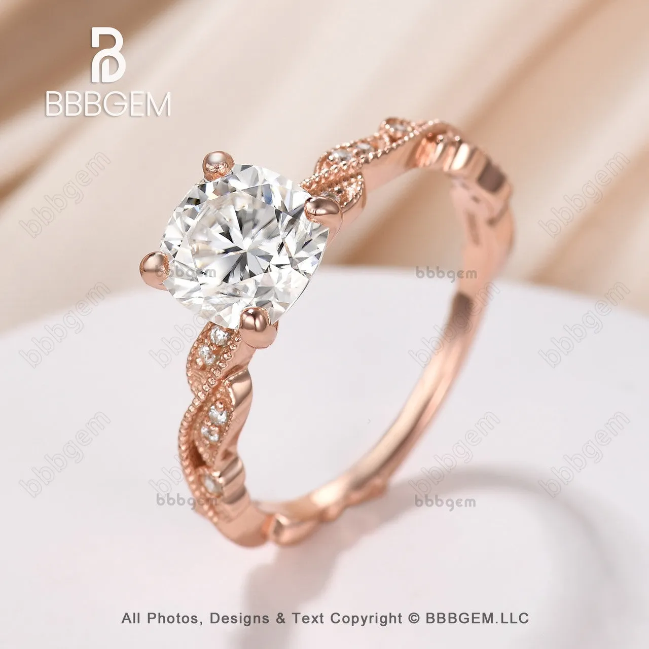 7mm Cushion Cut Forever Moissanite Engagement Ring 2 Carat Milgrain Vintage Moissanite Band Promise Ring 14k Rose Gold