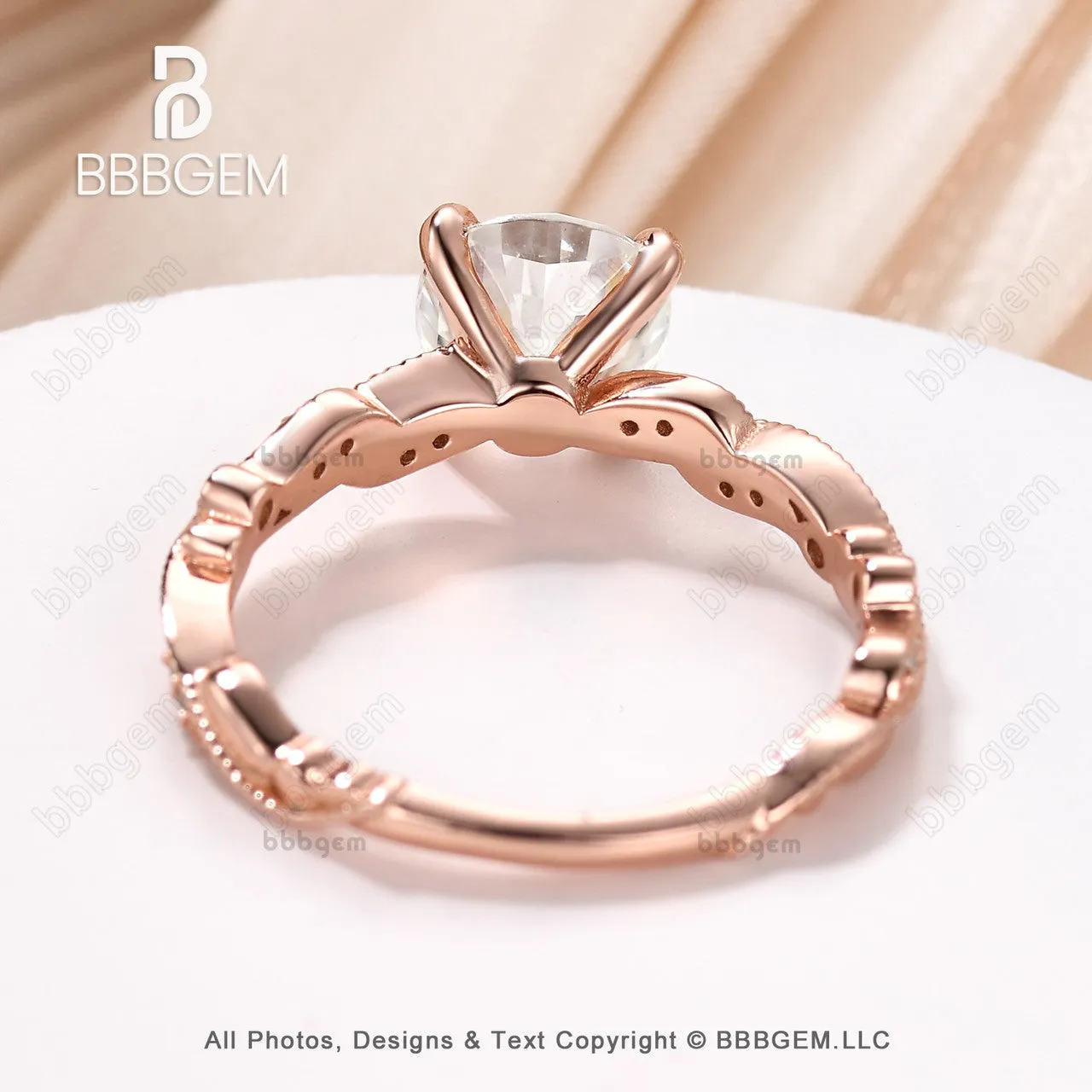 7mm Cushion Cut Forever Moissanite Engagement Ring 2 Carat Milgrain Vintage Moissanite Band Promise Ring 14k Rose Gold