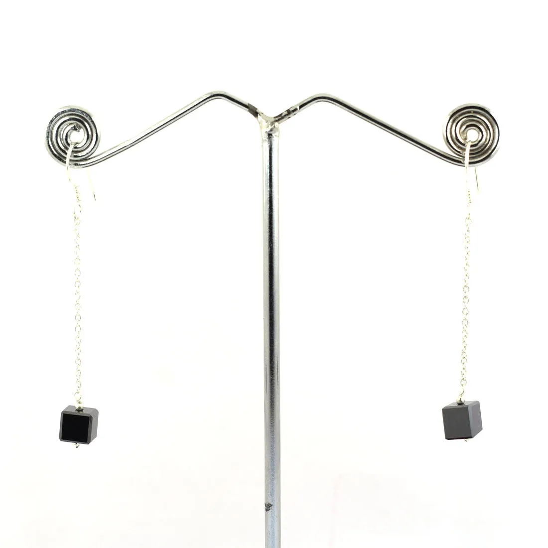 8 Ct, Certified Cube Shape Black Diamond Dangler Drop Earrings in Sterling Silver- Amazing Look