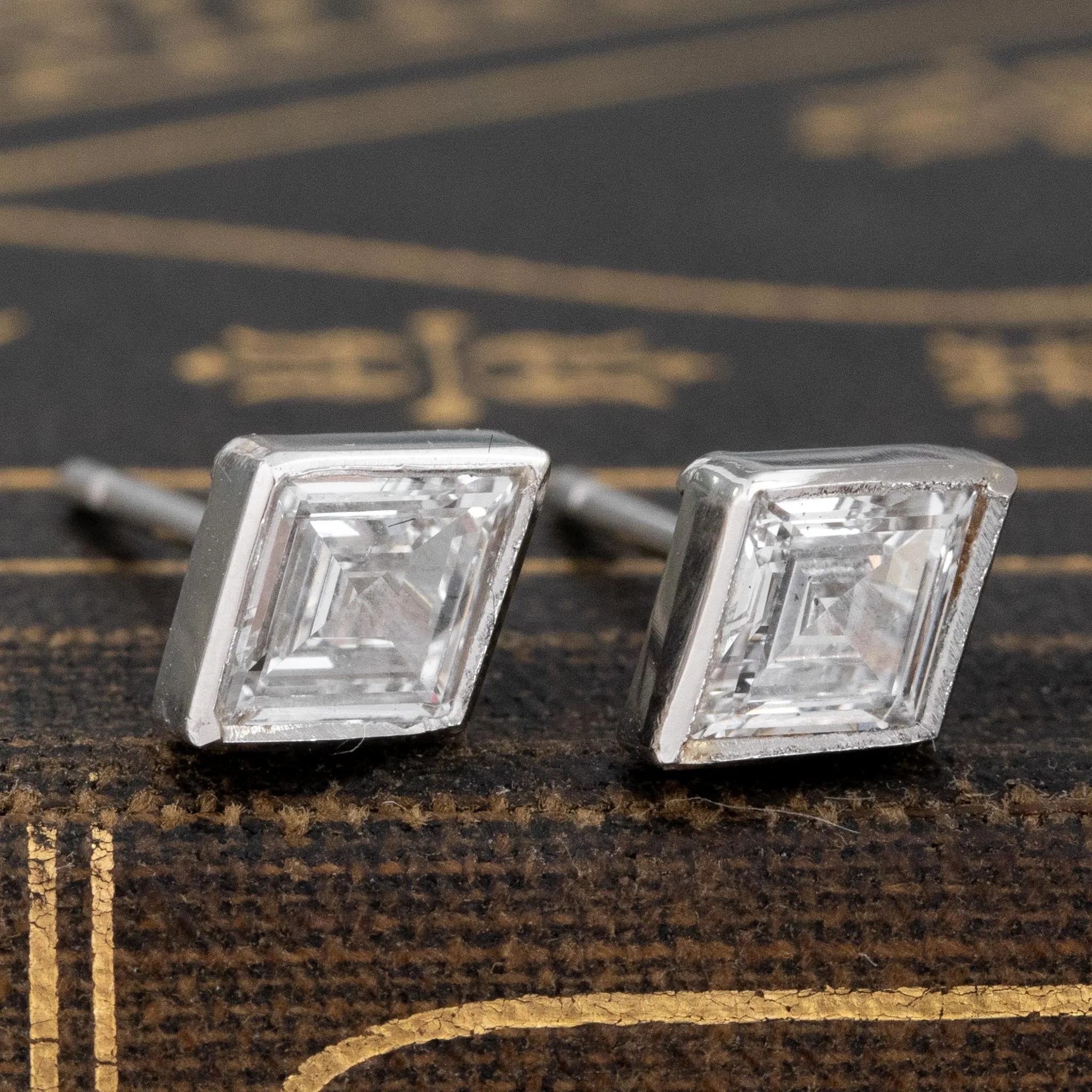 .82ctw Kite Cut Diamond Bezel Stud Earrings