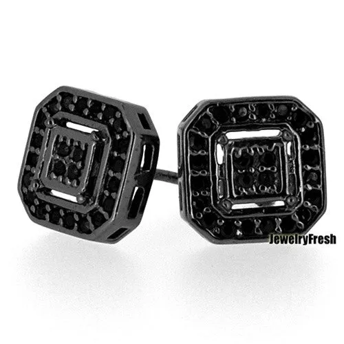 8mm All Black Lab Made Fancy Box Mens Earrings