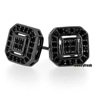 8mm All Black Lab Made Fancy Box Mens Earrings