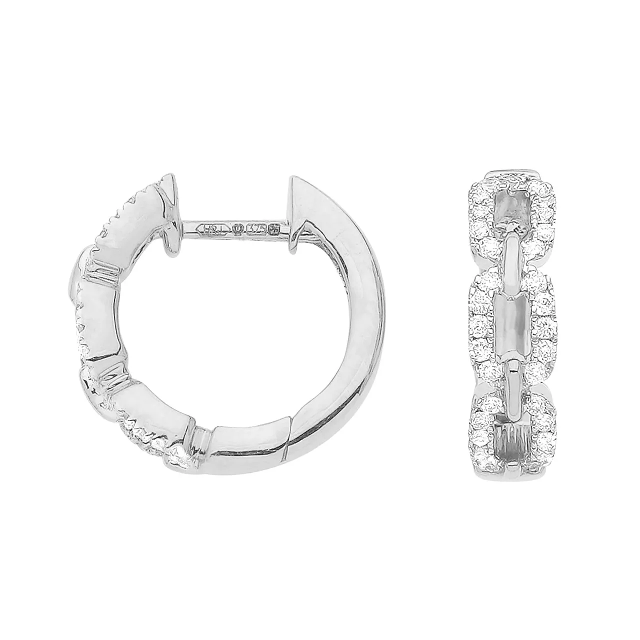 9ct White Gold Diamond Chain Link Hoop Earrings