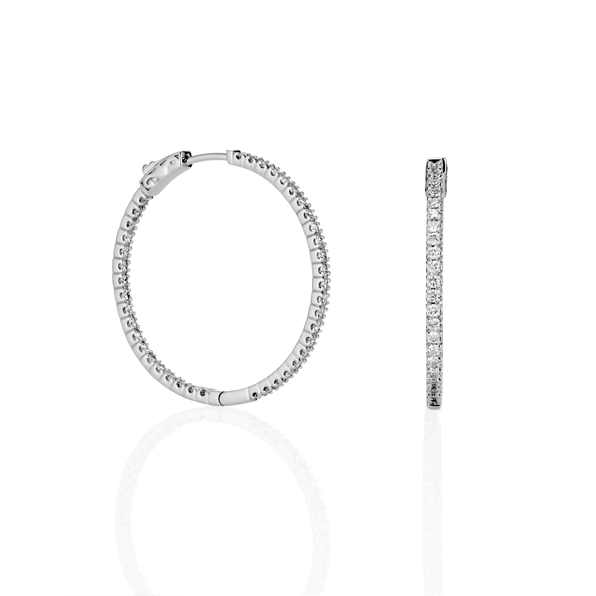 9ct White Gold Inside/Outside Lab Grown Diamond Hoop Earrings TDW= 0.90ct