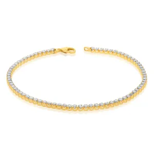 9ct Yellow And White Gold Two Tone Diamond Cut 19cm Tennis Bracelet