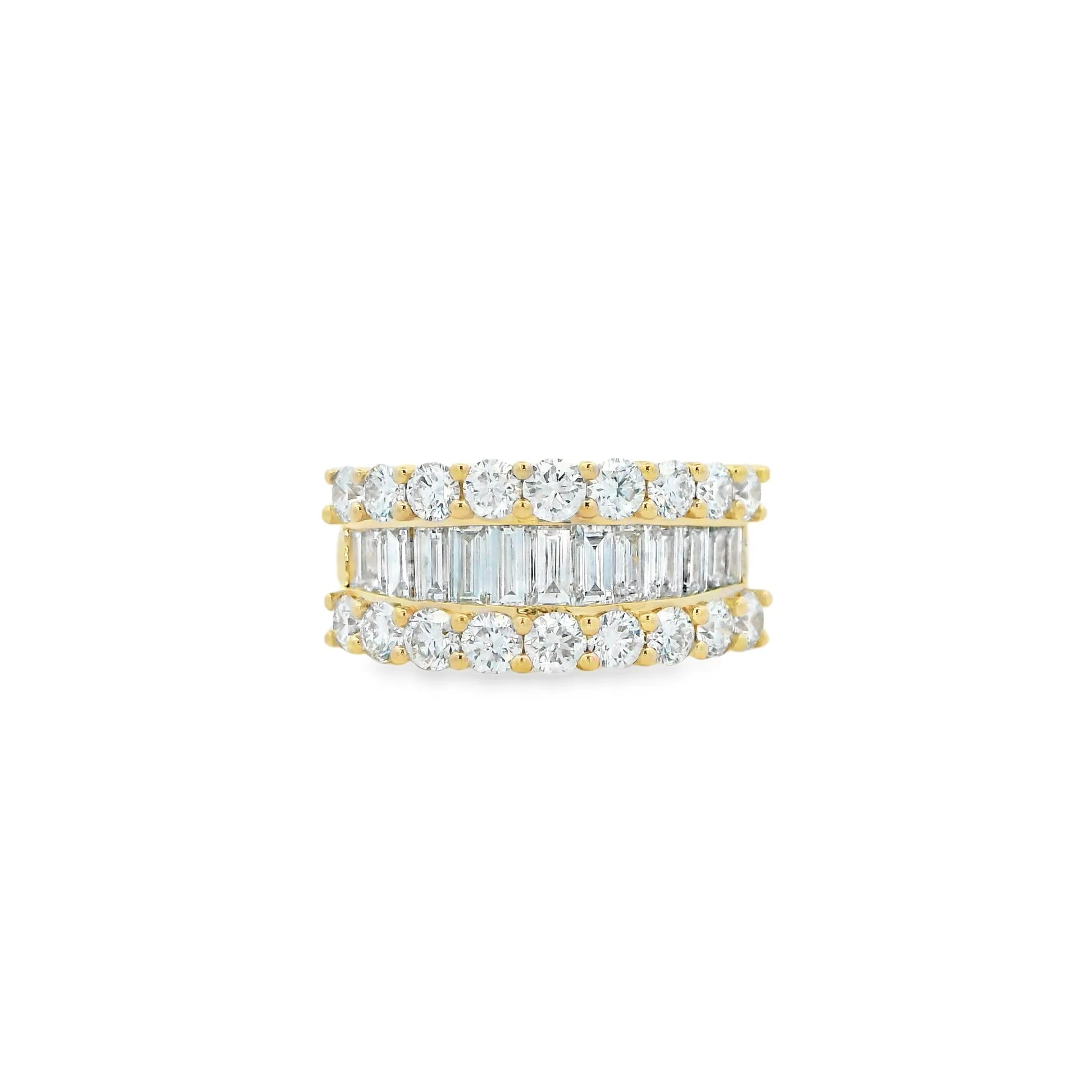 9ct Yellow Gold Baguette and Round Brilliant Lab Grown Diamond Wide Statement Band TDW= 2.46ct