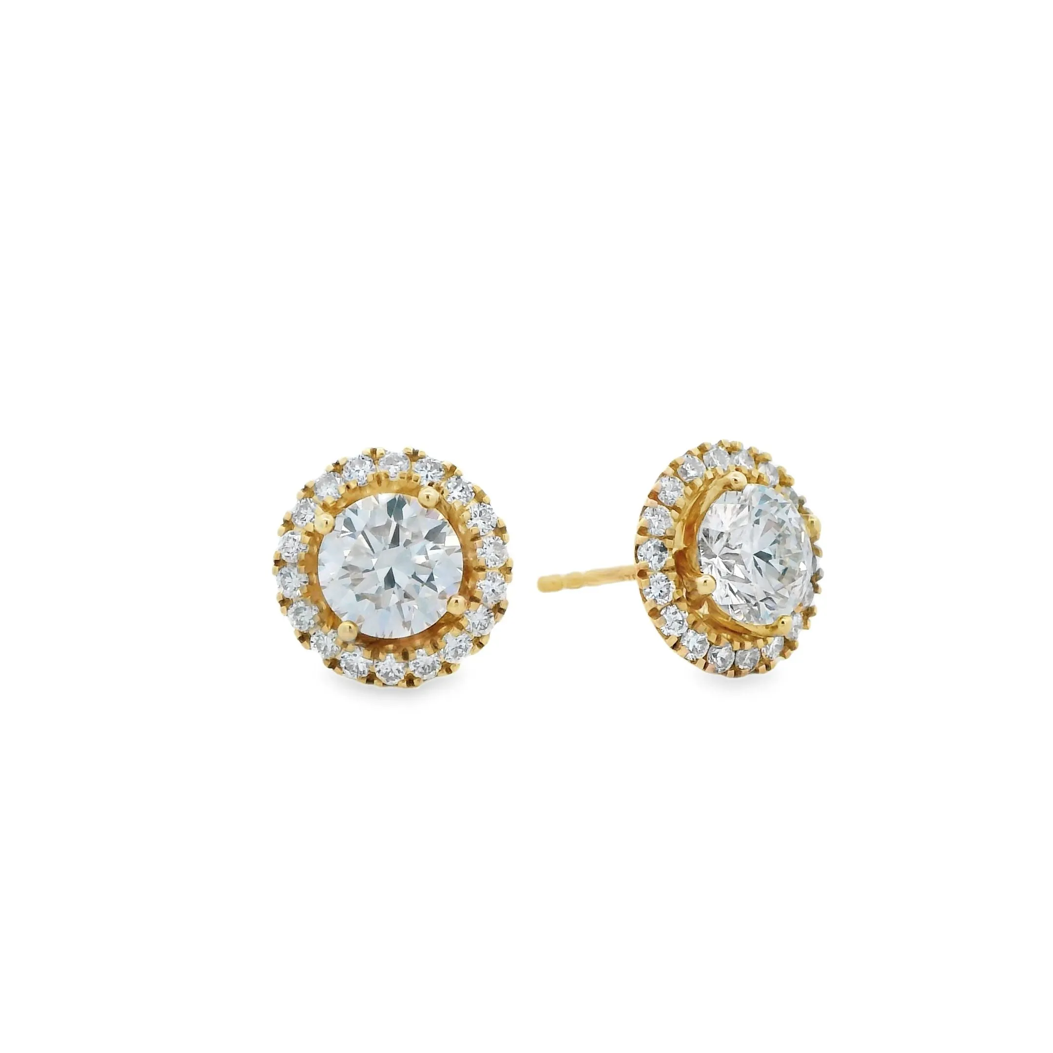 9ct Yellow Gold Round Brilliant Lab Grown Diamond Halo Stud Earrings TDW=2.50ct