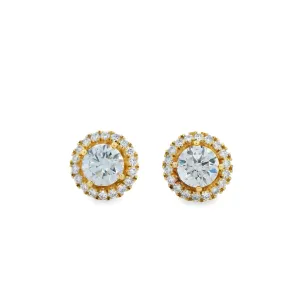 9ct Yellow Gold Round Brilliant Lab Grown Diamond Halo Stud Earrings TDW=2.50ct