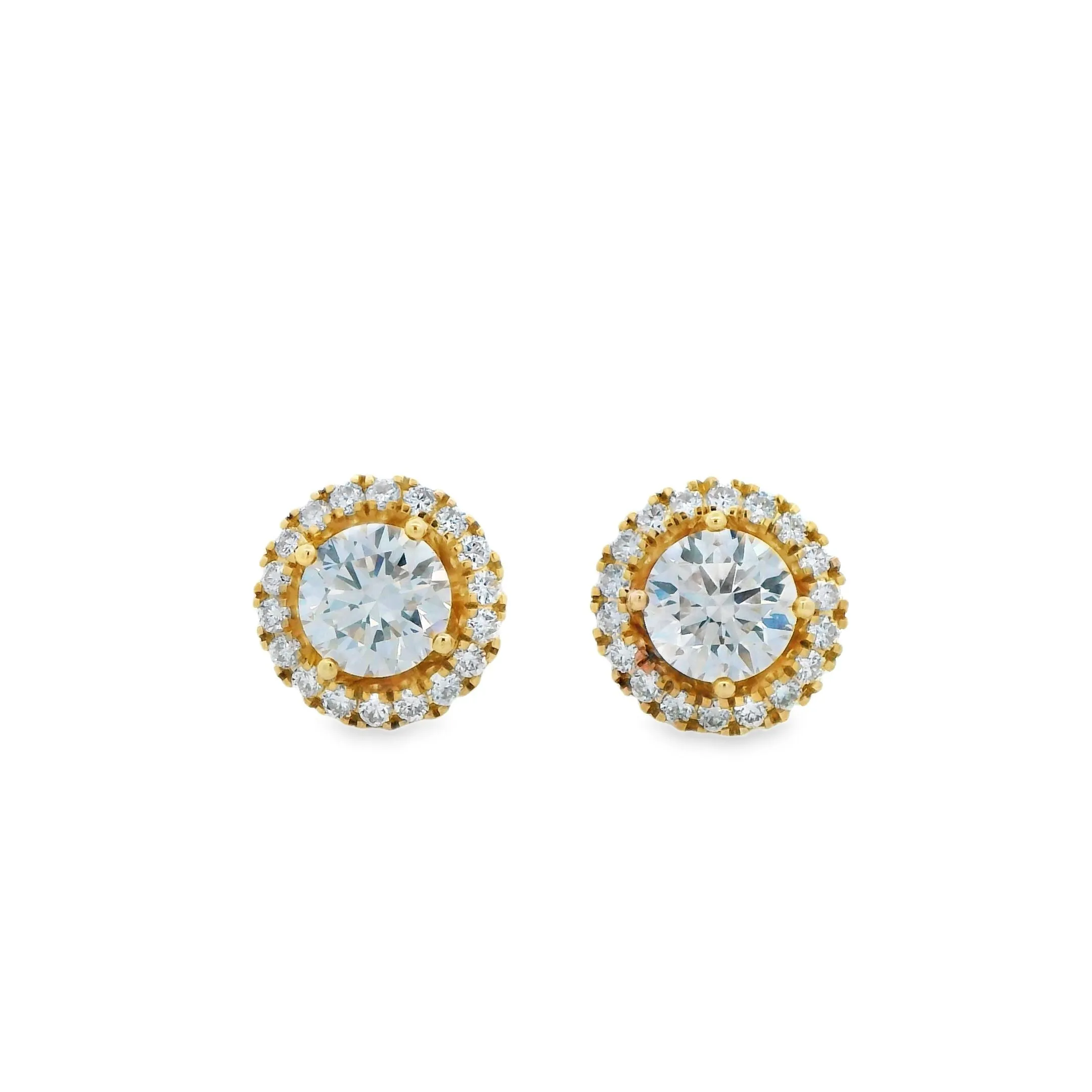 9ct Yellow Gold Round Brilliant Lab Grown Diamond Halo Stud Earrings TDW=2.50ct