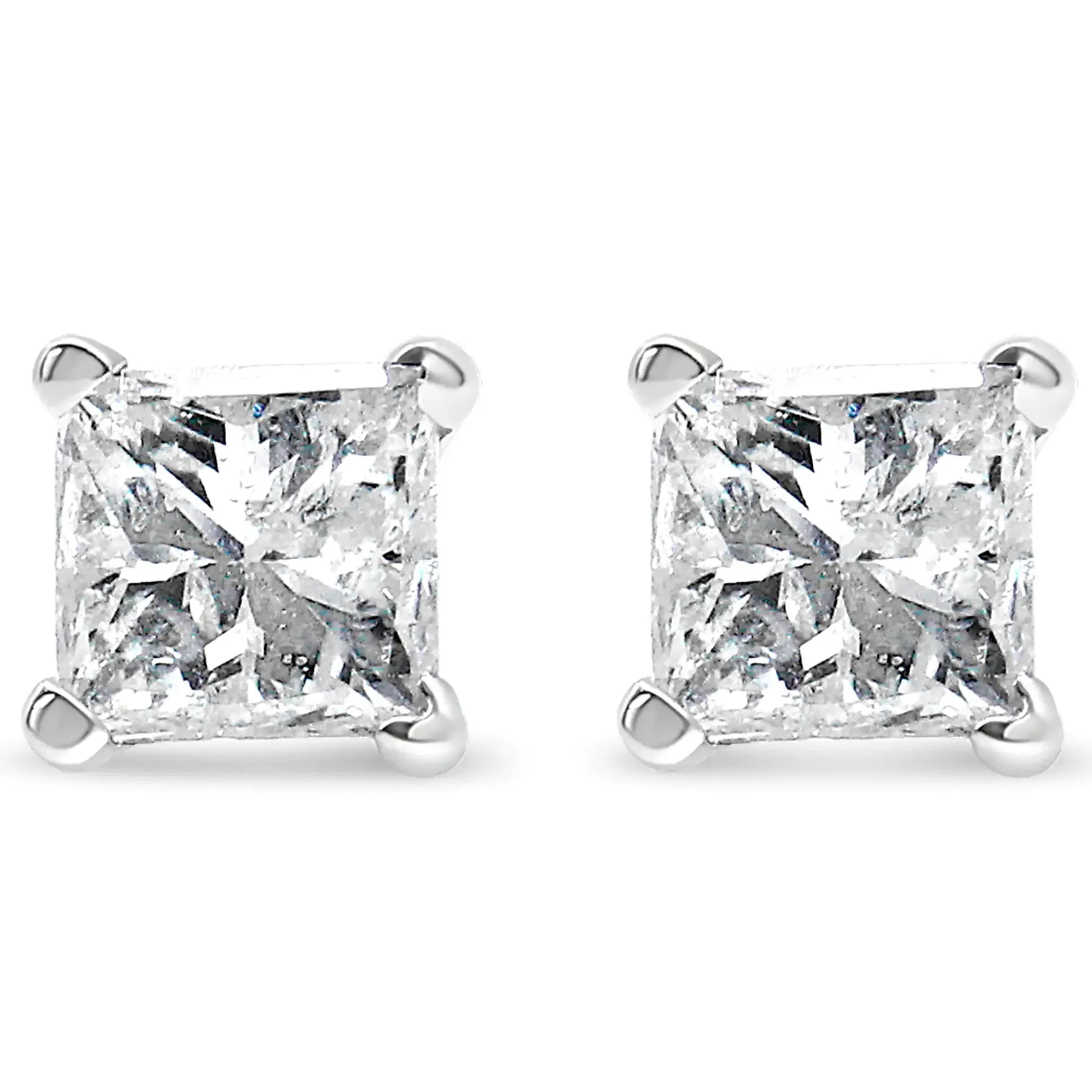 AGS Certified Princess-Cut Square Diamond 4-Prong Solitaire Stud Earrings in 14K Gold (J-K Color, I1-I2 Clarity)