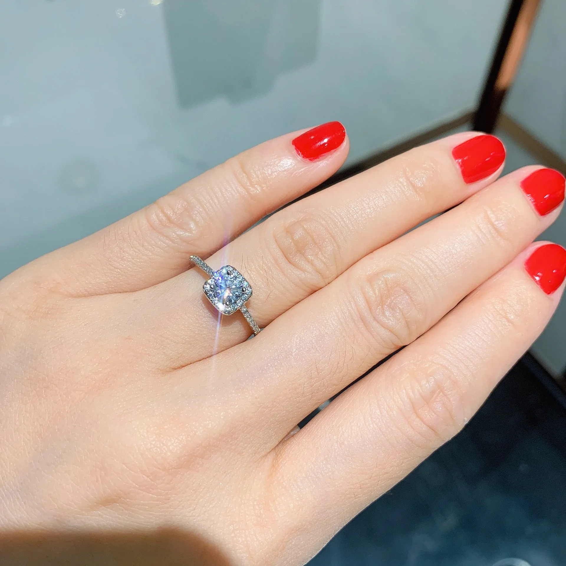 Ainuoshi Halo Round Cut Created Diamond Square Ring
