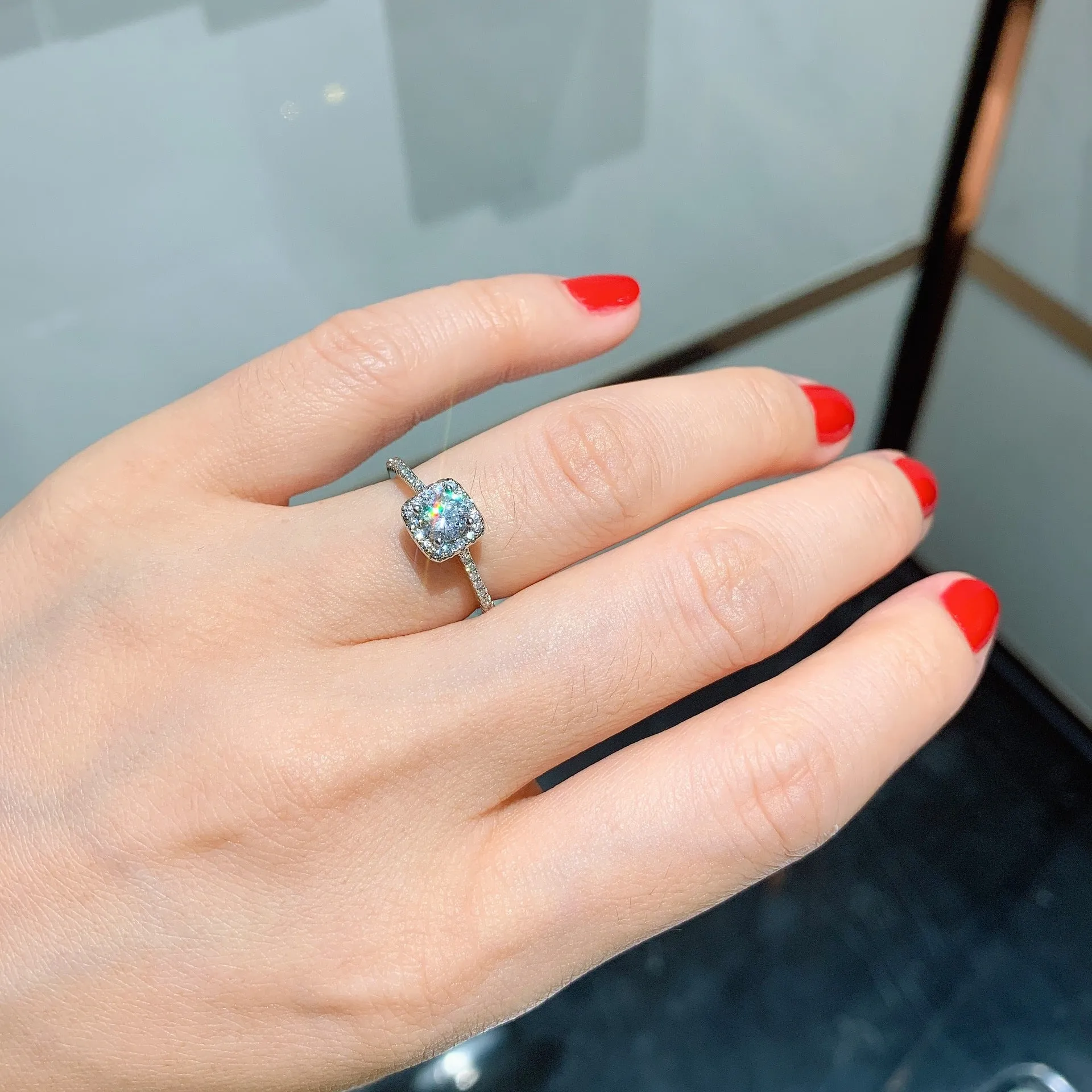 Ainuoshi Halo Round Cut Created Diamond Square Ring