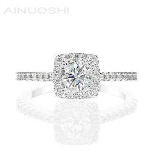 Ainuoshi Halo Round Cut Created Diamond Square Ring