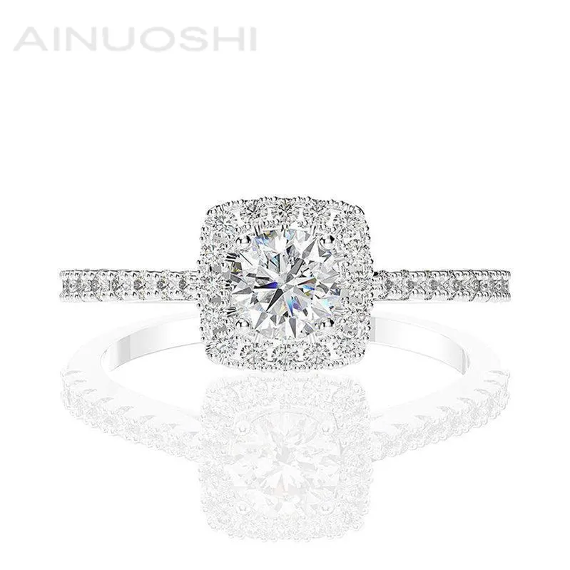 Ainuoshi Halo Round Cut Created Diamond Square Ring