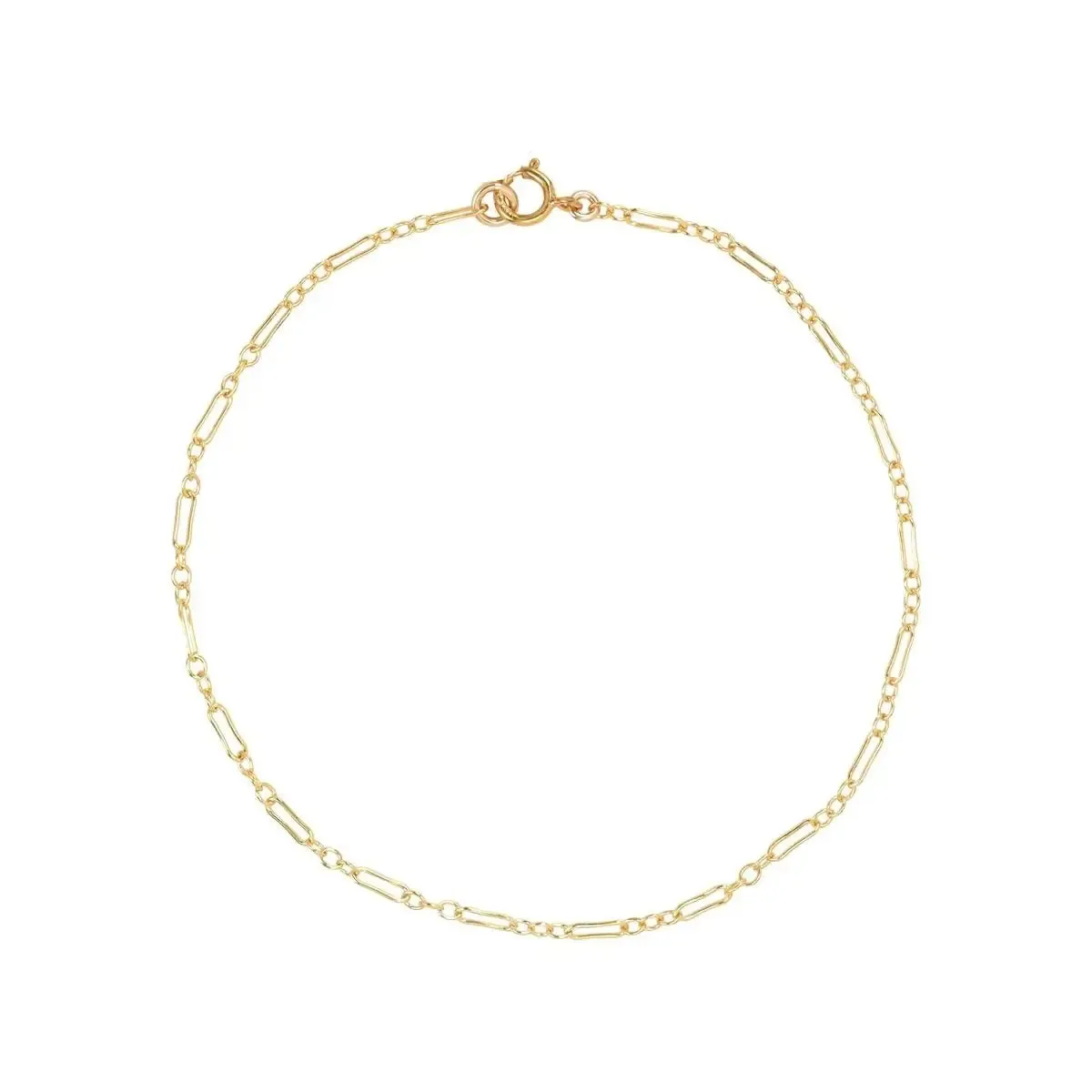 Amanda Thin Elongated Oval / Round Link Chain Bracelet - Gold