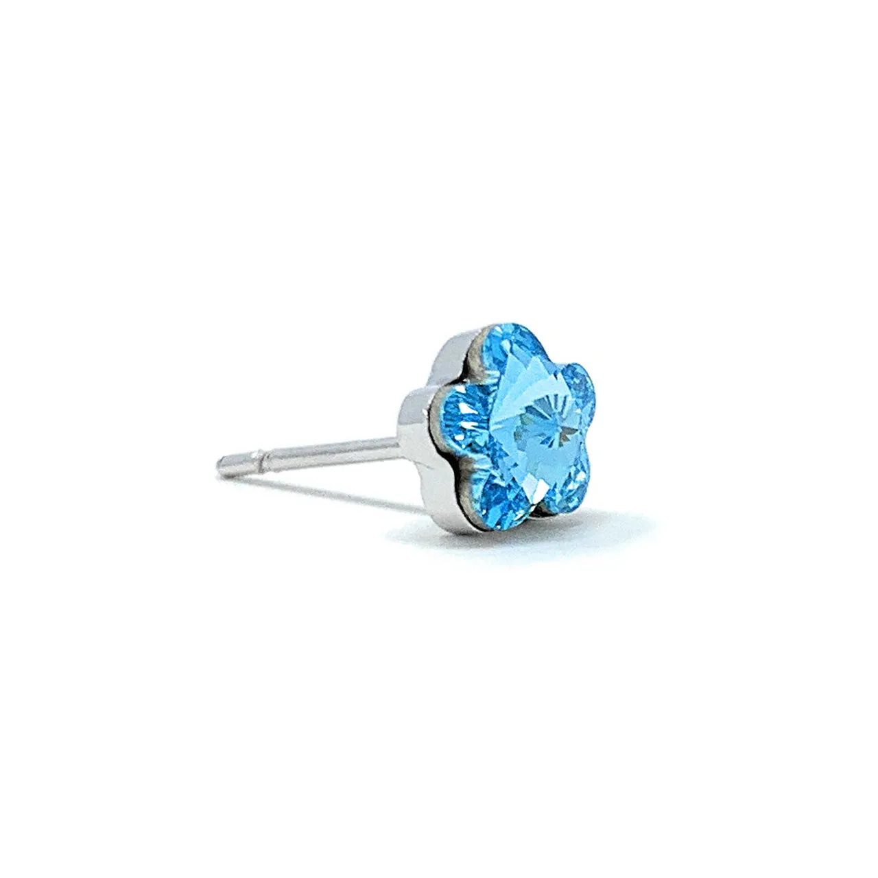 Anna Small Stud Earrings with Blue Aquamarine Flower Crystals from Swarovski Silver Toned Rhodium Plated