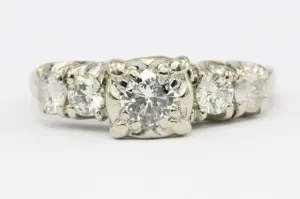 Antique 14K White Gold & Diamond Engagement Ring 1 ctw Size 6