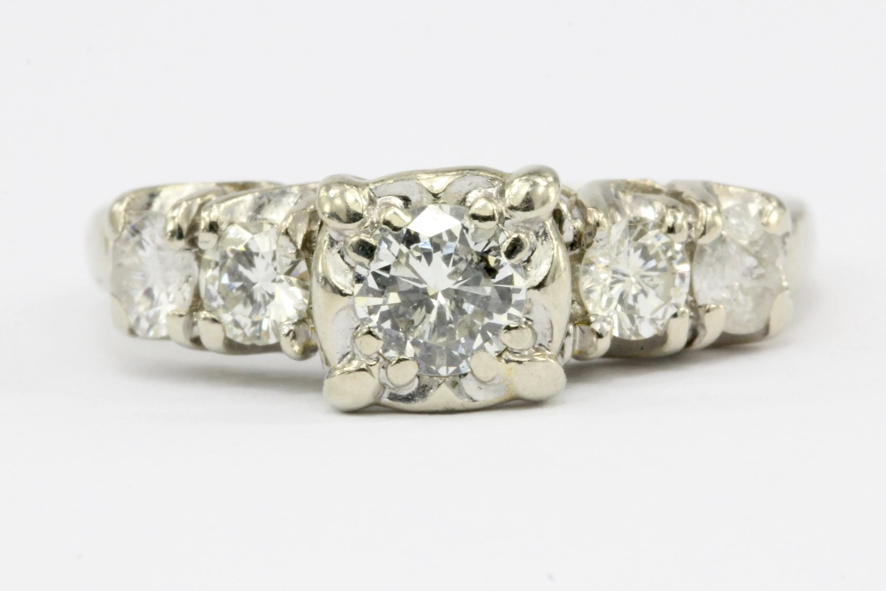 Antique 14K White Gold & Diamond Engagement Ring 1 ctw Size 6