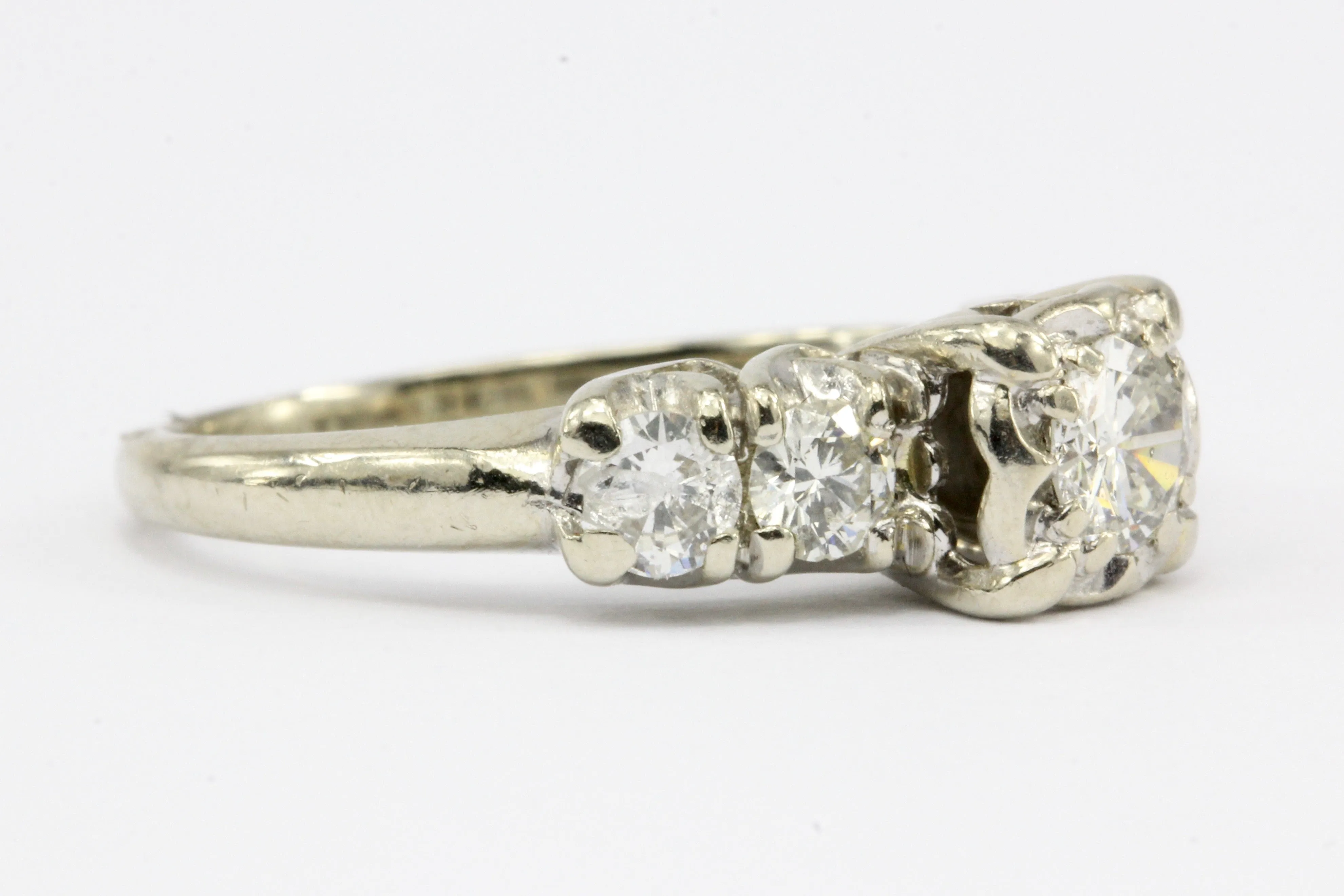 Antique 14K White Gold & Diamond Engagement Ring 1 ctw Size 6