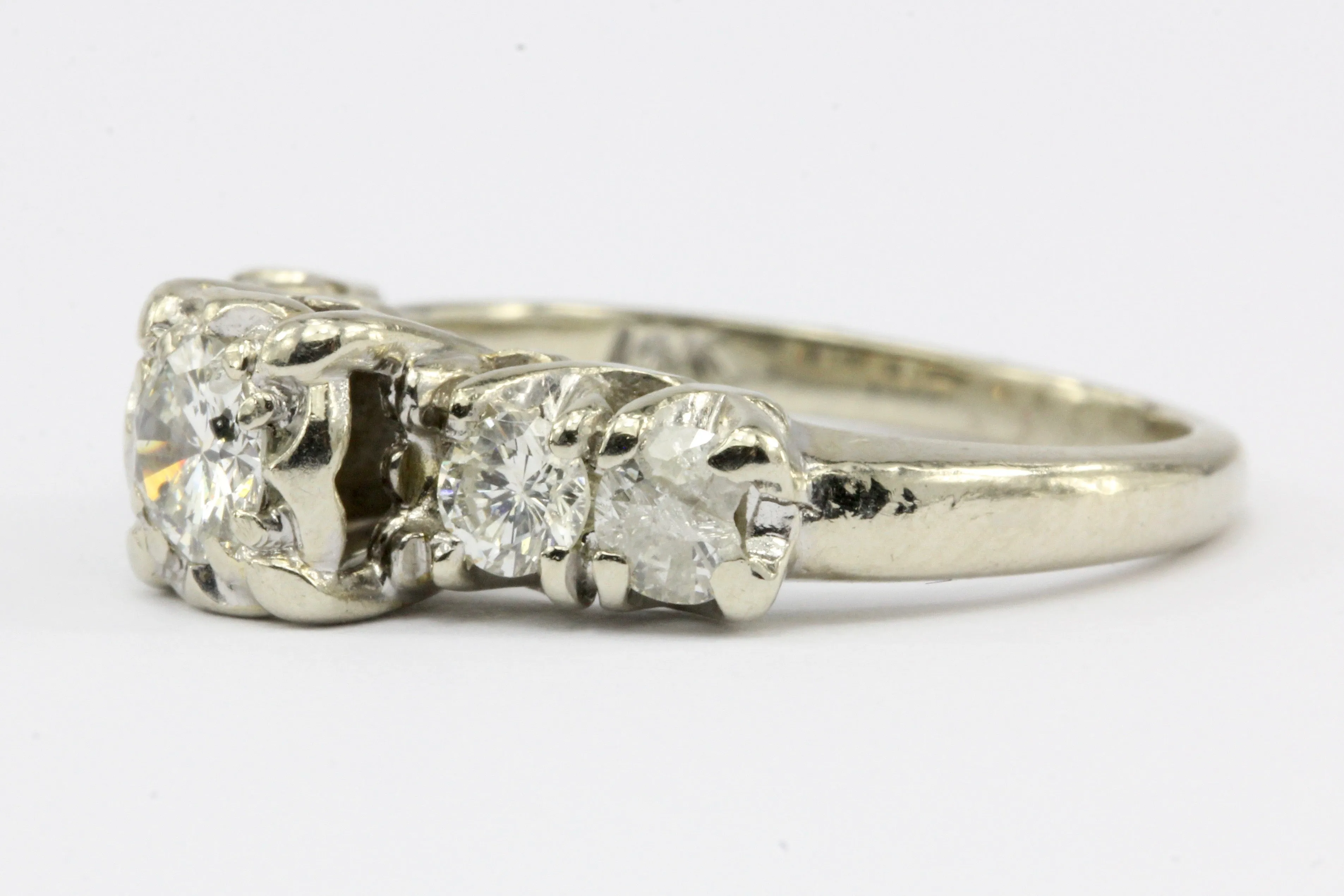Antique 14K White Gold & Diamond Engagement Ring 1 ctw Size 6