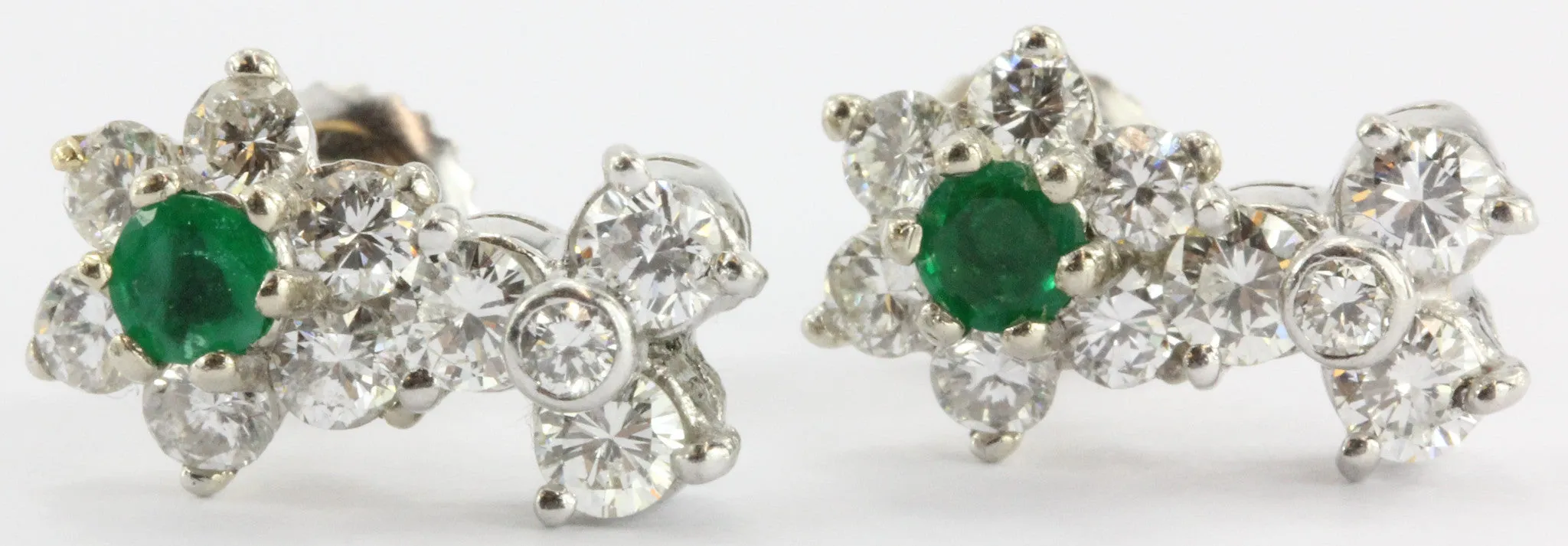 Antique 14K White Gold & Platinum Diamond & Emerald Earrings