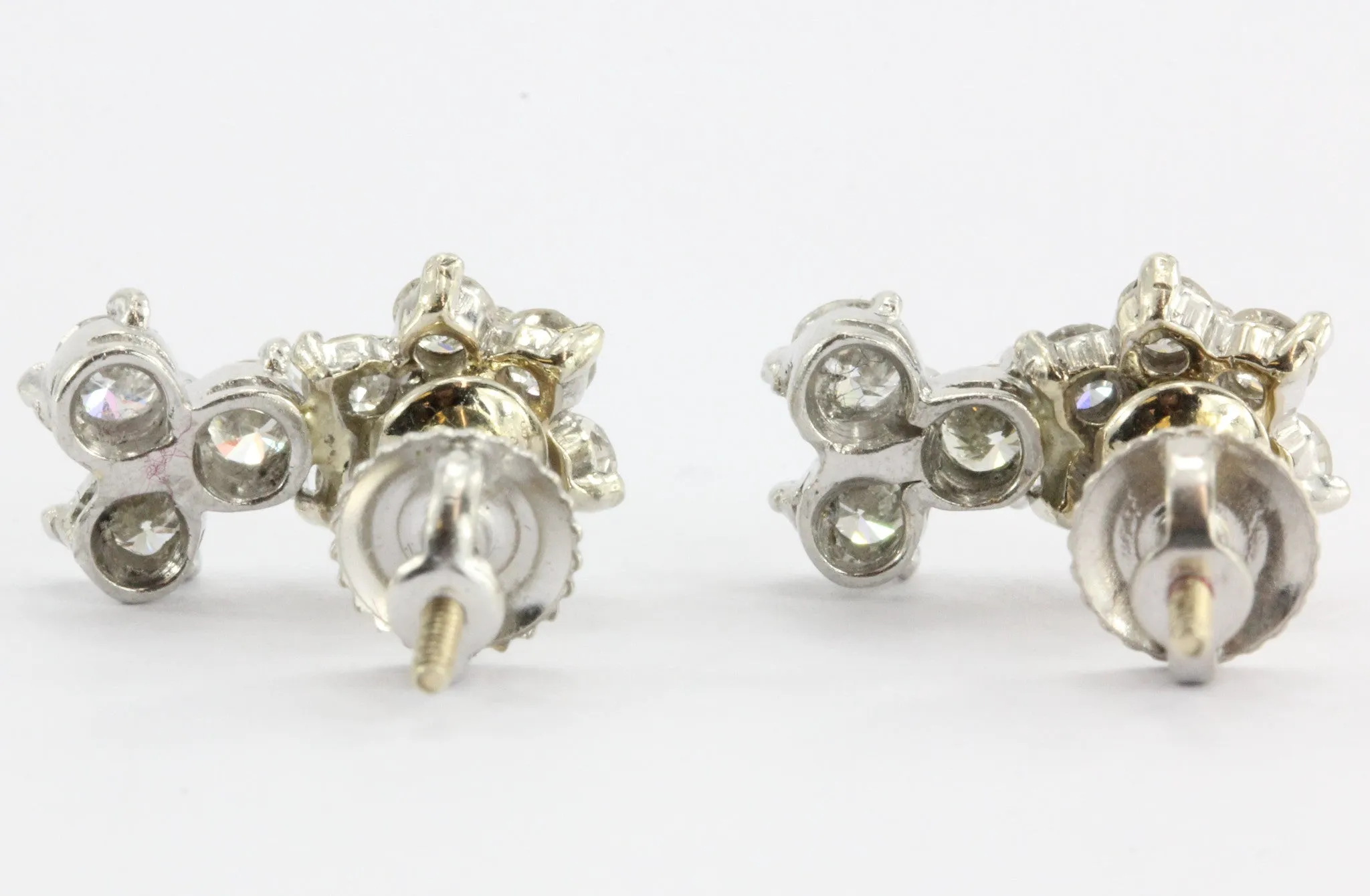 Antique 14K White Gold & Platinum Diamond & Emerald Earrings