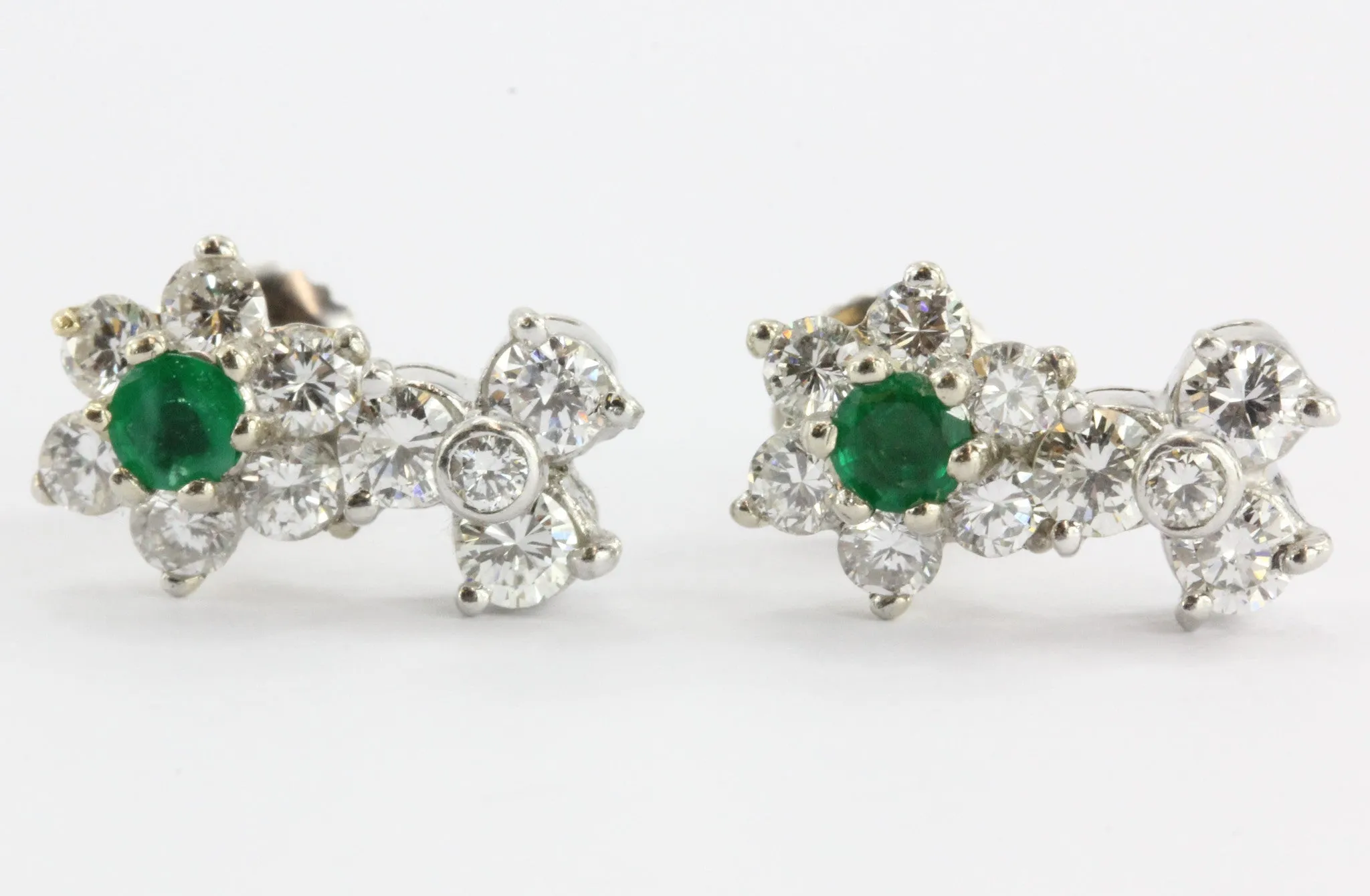 Antique 14K White Gold & Platinum Diamond & Emerald Earrings