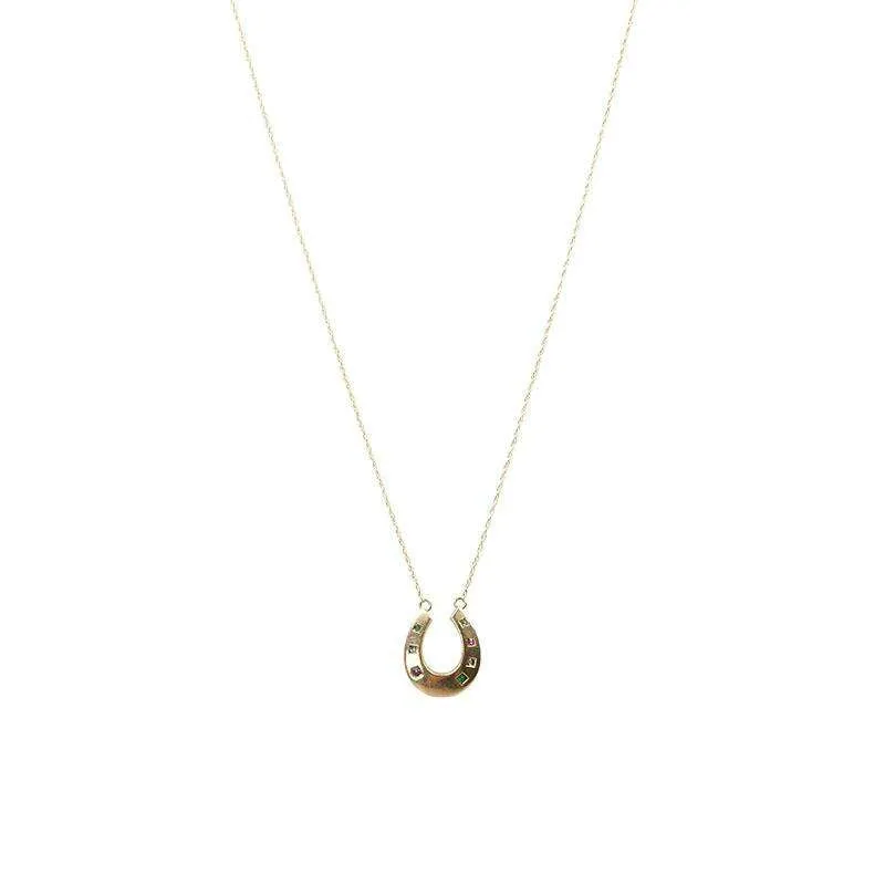 Antique Gem Set Gold Horseshoe Pendant