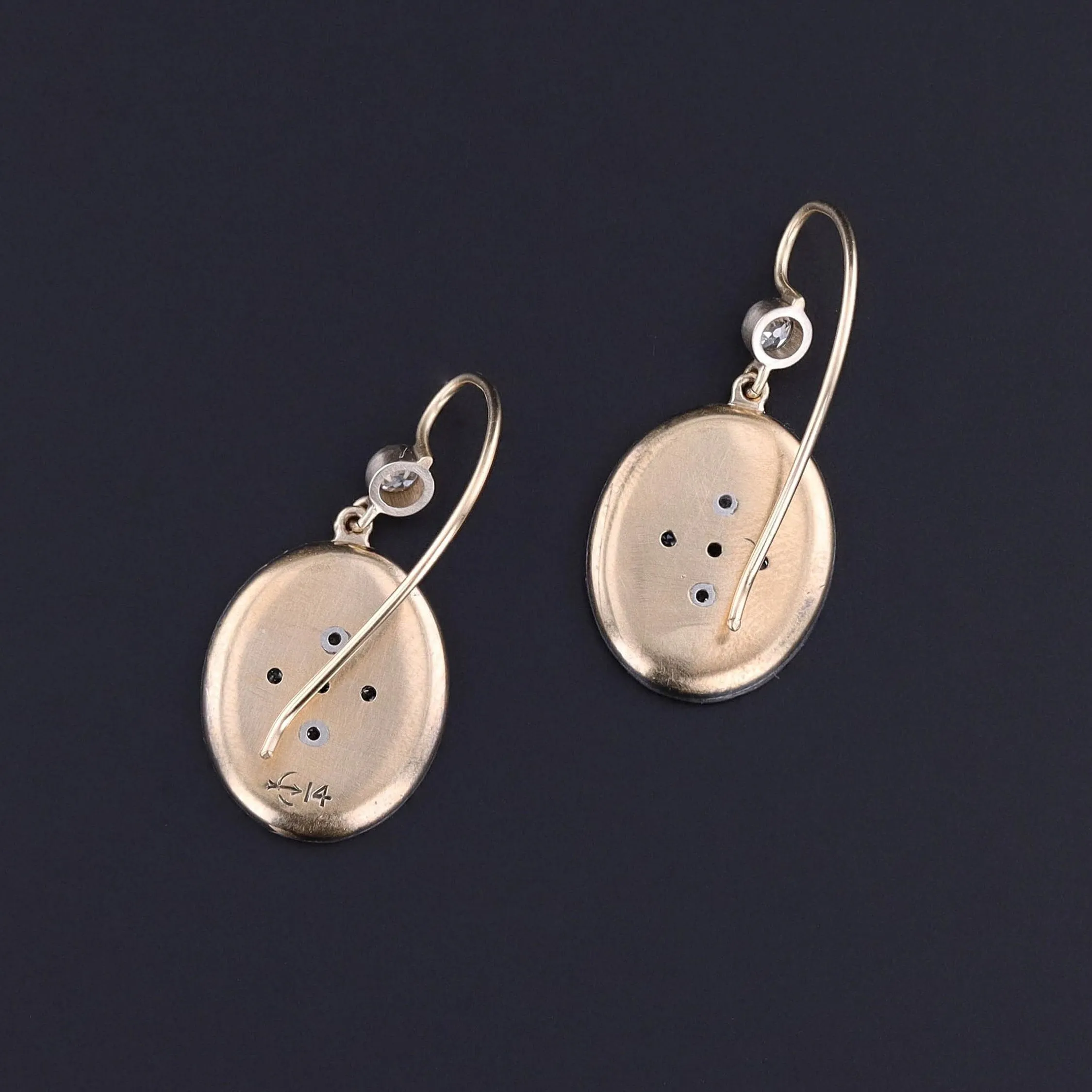 Antique Guilloche Enamel and Diamond Conversion Earrings