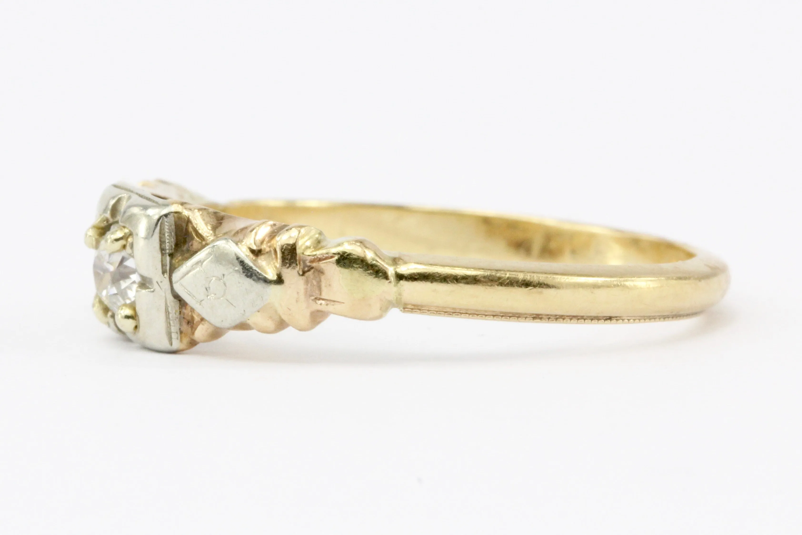 Antique Old European Cut Diamond 14K Gold Low Profile Engagement Ring Size 6.5