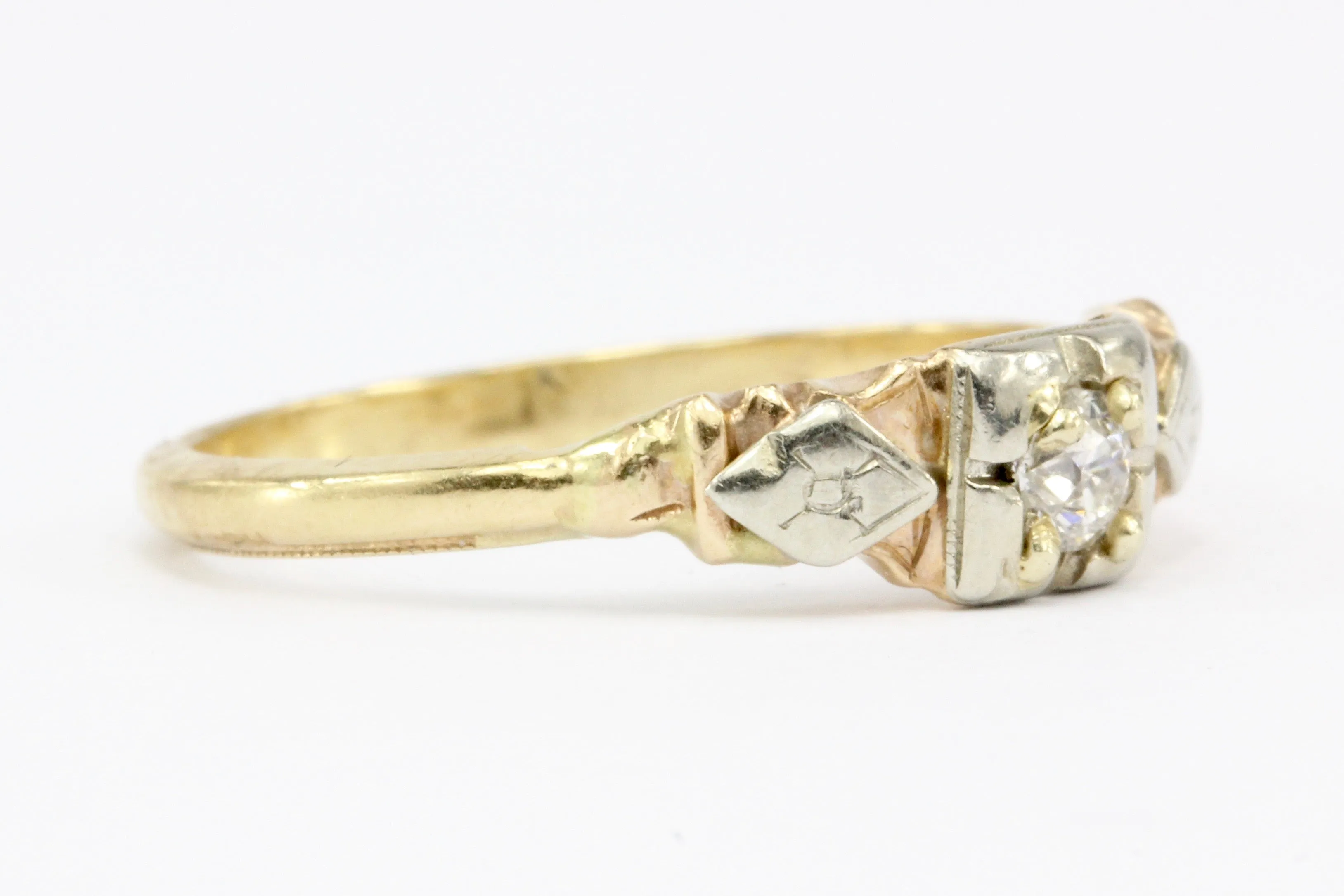 Antique Old European Cut Diamond 14K Gold Low Profile Engagement Ring Size 6.5