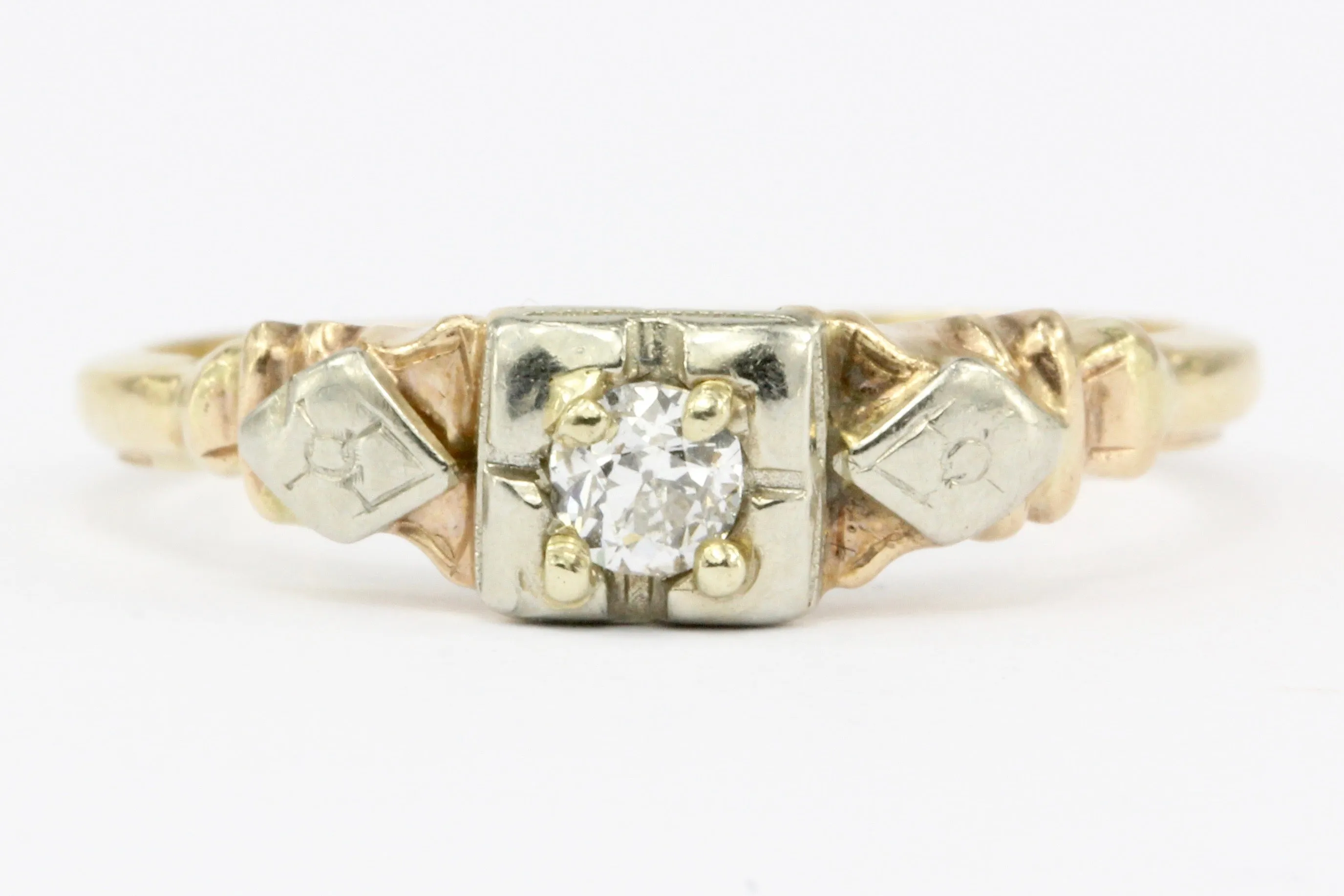 Antique Old European Cut Diamond 14K Gold Low Profile Engagement Ring Size 6.5